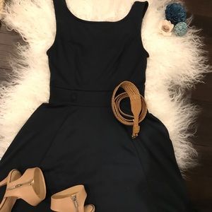 Navy A-Line Midi Dress